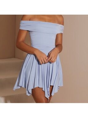 NWOT Oh Polly Aurelia Off The Shoulder Light Blue Skater Dress